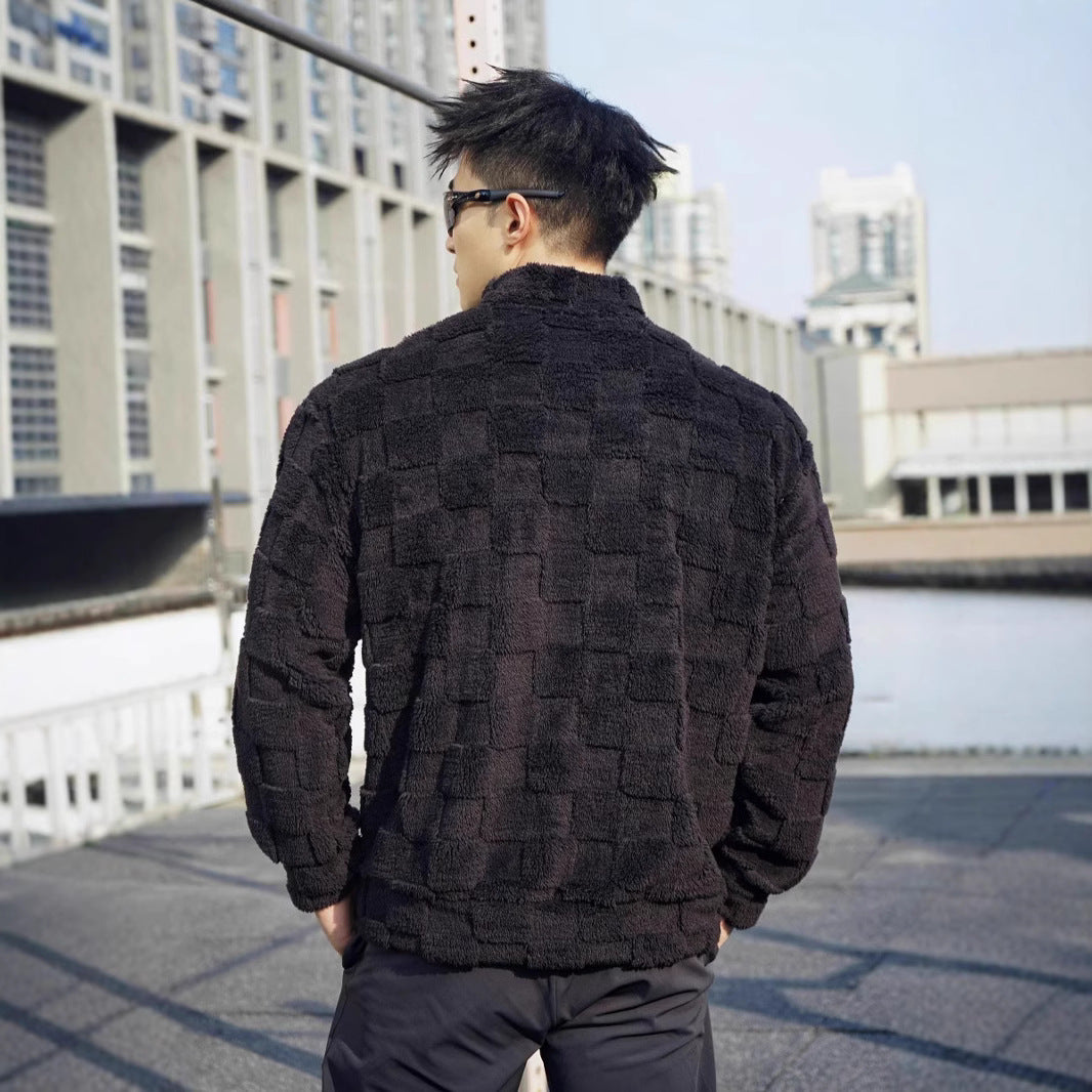 Men's fleece pullover with structured surface texture and high collar Chic und Stil