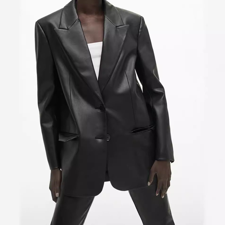 Dames élégante et raffinée veste blazer en cuir Chic und Stil