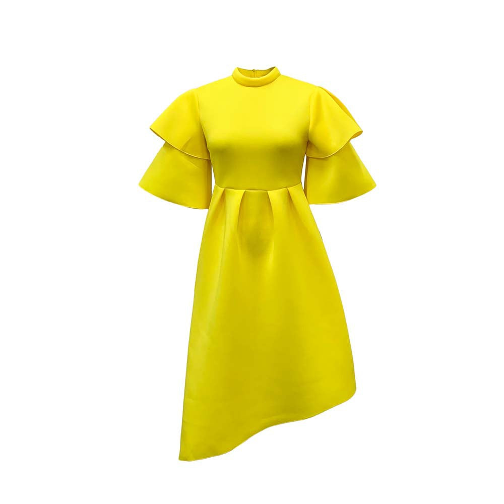 Femme Robe Midi Élégante avec Volants et Manches Volumineuses Chic und Stil