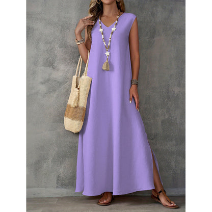 Robe maxi femme avec décolleté en V et fentes latérales Chic und Stil