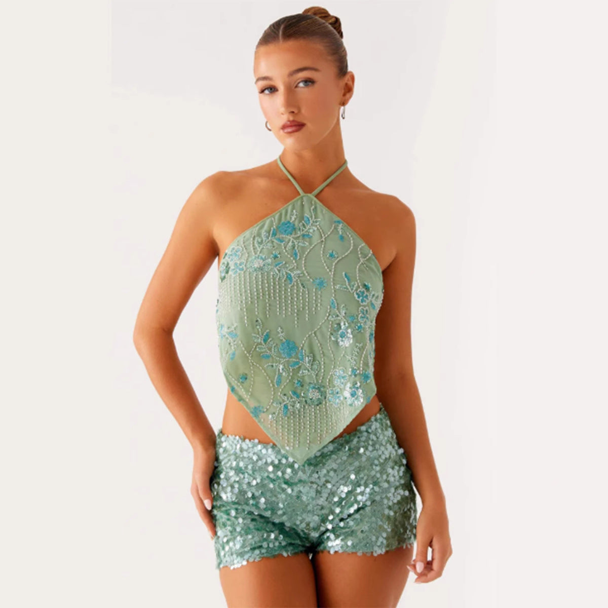 Dames Brillant Bustier et Short Set Chic und Stil