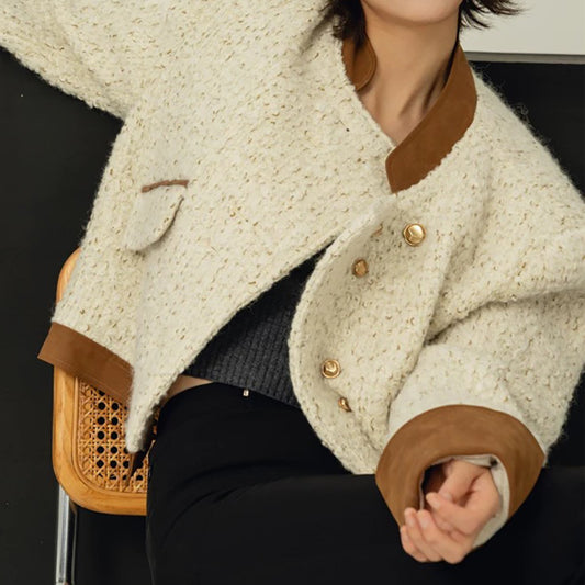 Veste cropped texturée pour femmes avec détail en cuir élégant Chic und Stil