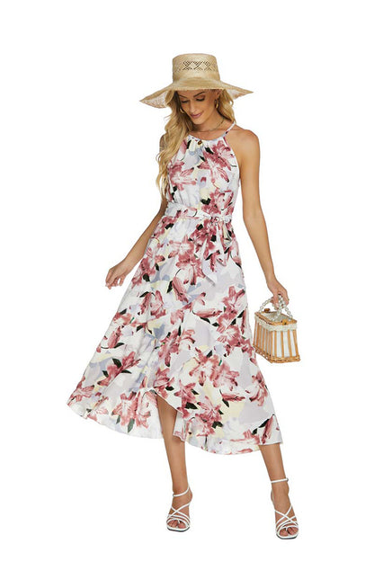 Dames Fleurs Robe Enveloppe Midi Chic und Stil