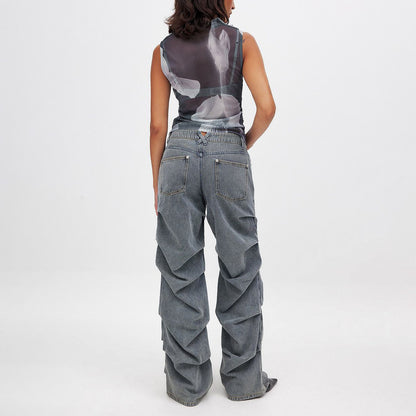 Dames décontractées jeans large avec des détails de volants à la mode Chic und Stil