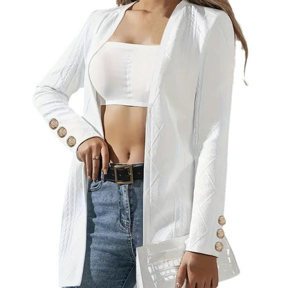 Dames Élégante Longue Veste avec Design Texturé et Détails de Boutons Décoratifs Chic und Stil