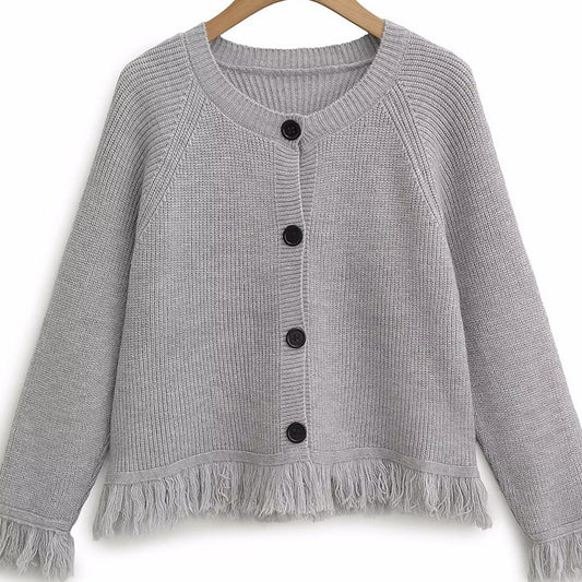 Dames cardigan avec des bords frangés et des détails de bouton Chic und Stil