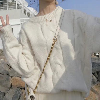 Pull-over en grosse laine pour femmes avec design en torsades à la mode et coupe large Chic und Stil
