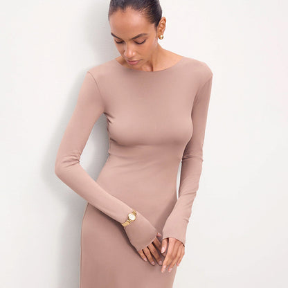 Dames Élégante Robe Maxi à Manches Longues en Jersey de Haute Qualité Chic und Stil