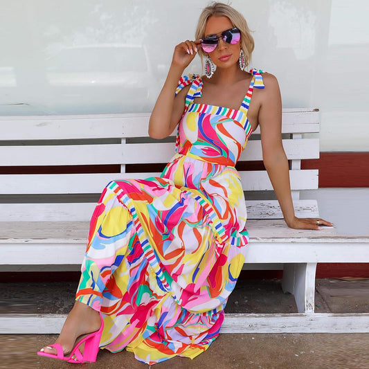 Robe maxi bohème pour femmes avec des détails de volants empilés Chic und Stil