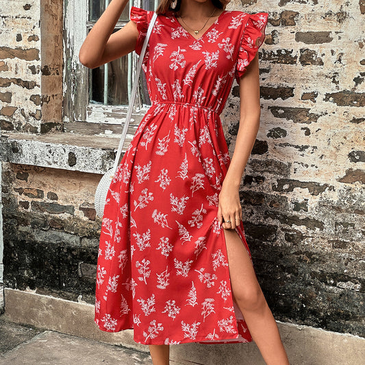 Robe maxi femme avec des détails froncés et des motifs floraux Chic und Stil