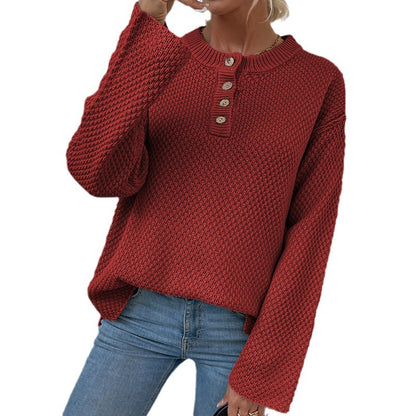 Pull en tricot confortable pour femmes avec patte de boutonnage et manches larges Chic und Stil