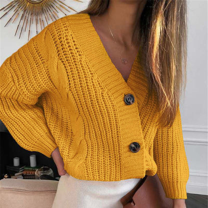 Dames Gros Tricot Cardigan avec Décolleté en V Généreux et Boutons Décoratifs Chic und Stil