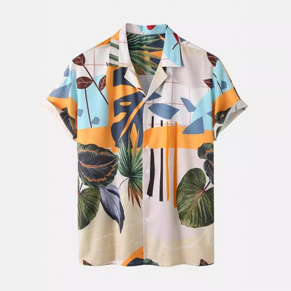 Chemise de loisirs pour hommes et ensemble de shorts avec motif végétal coloré Chic und Stil