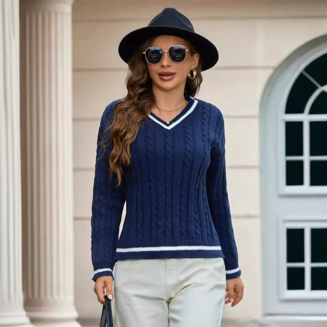 Pull en tricot pour femmes avec décolleté en V et motif en torsade Chic und Stil