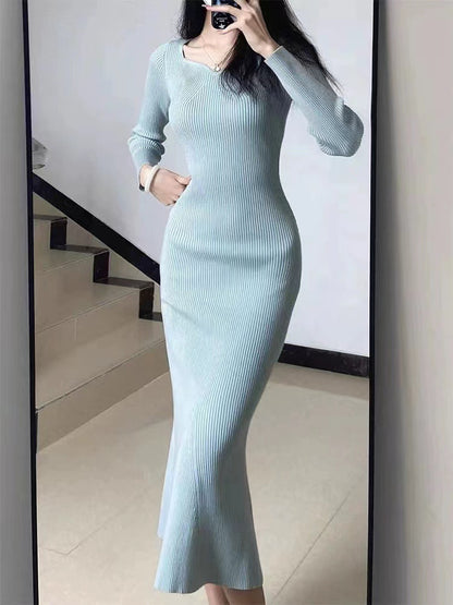 Dames_maximal_Ribbed_Sweater_Midi_Robe_Chic und Stil