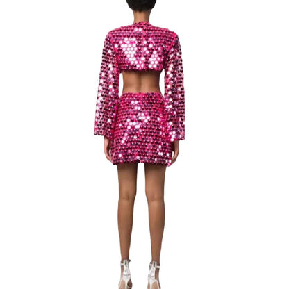 Robe courte élégante pour femmes avec manches transparentes et ornements en sequins Chic und Stil