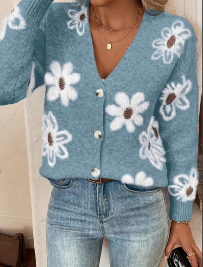 Dames cardigan floral avec décolleté en V et boutons Chic und Stil