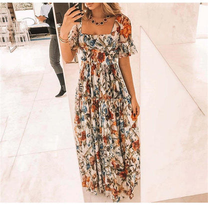 Robe maxi pour femmes avec motif floral et manches évasées Chic und Stil