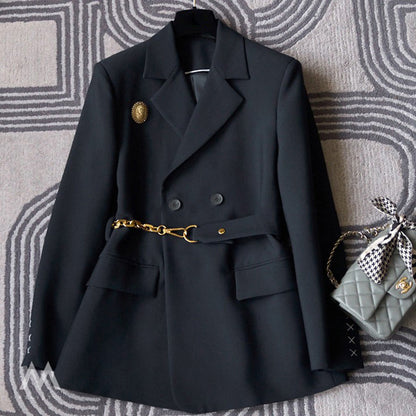 Blazer ajusté pour femmes à double bouton avec chaîne décorative Chic und Stil