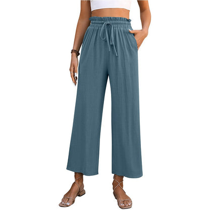 Ladies Comfortable Wide Leg Pants with Elastic Waist and Side Pockets Chic and Style