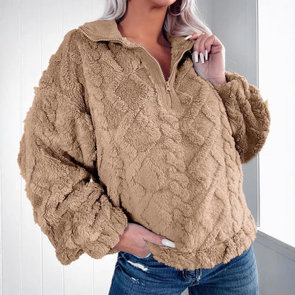 Pull en polaire douillet pour femmes avec fermeture éclair et motif alvéolé Chic und Stil
