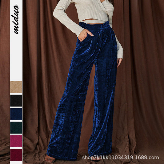 Wide velvet pants for women with side slit Chic and Style