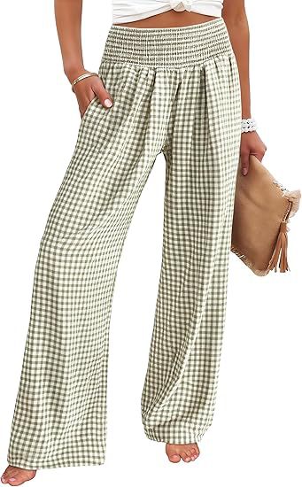 Loose plaid pants for women with elastic waistband and pockets Chic and Style