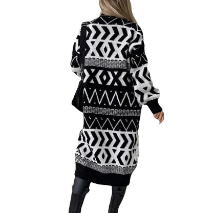 Dames pull-over en grosse maille avec motif géométrique et coupe oversize Chic und Stil