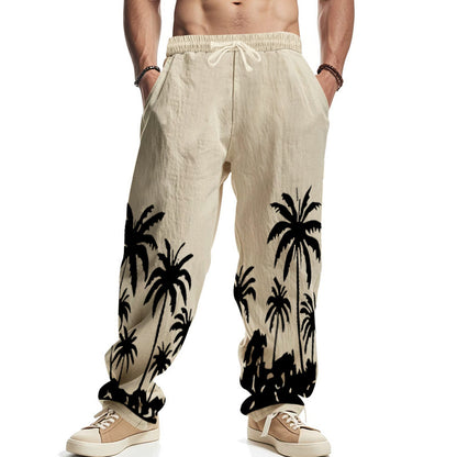 Casual beach pants for men with palm print and elastic waistband Chic und Stil