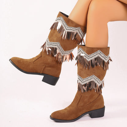 Bottes pour femmes avec des franges à la mode et des détails pailletés Chic und Stil