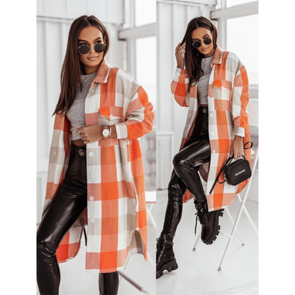 Dames Chemise Carreaux Manteau Chic und Stil