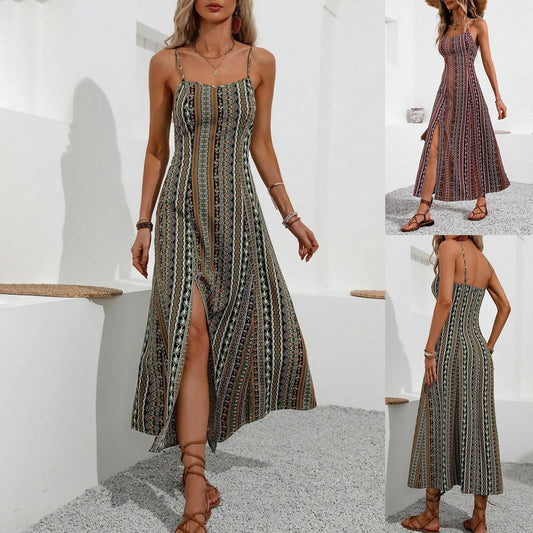 Robe maxi rayée bohémienne Chic und Stil pour femmes