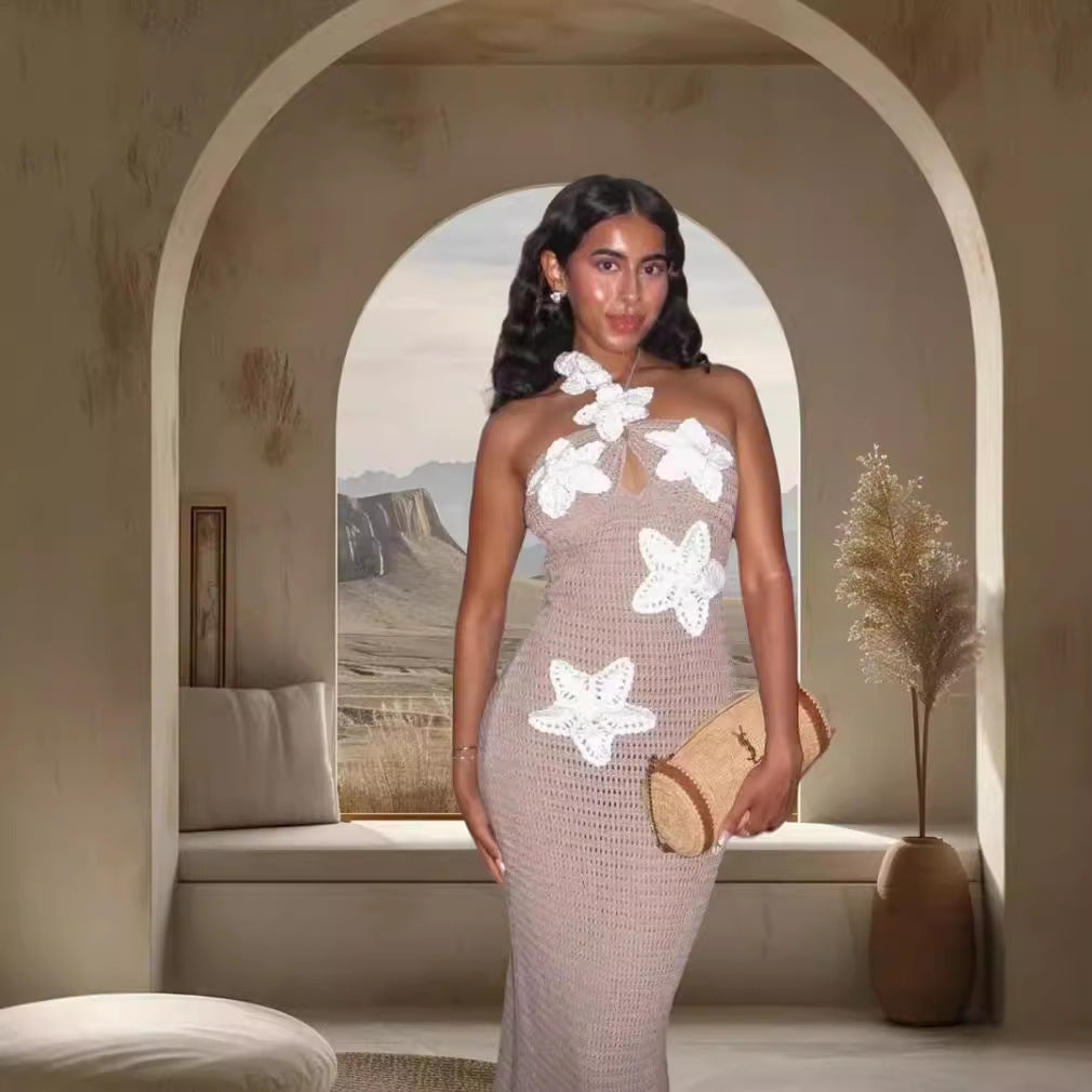 Dames Élégante Robe Maxi avec Design de Crochet Floral Chic und Stil