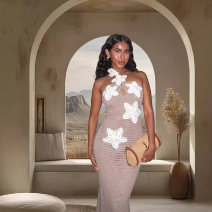 Dames Élégante Robe Maxi avec Design de Crochet Floral Chic und Stil