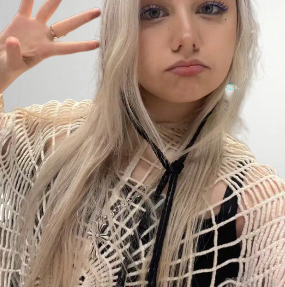 Dames crochet poncho avec mailles ouvertes Chic und Stil