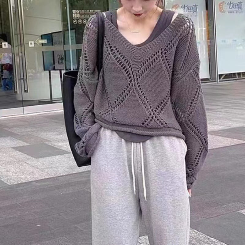 Pull en tricot décontracté pour femmes avec motif de mailles en l'air Chic und Stil