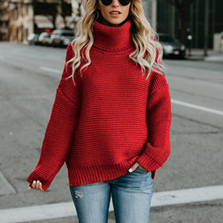 Pull en grosse maille pour femmes avec col montant et coupe décontractée Chic und Stil