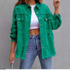 Ladies stylish overshirt jacket with fringed hem Chic and Style