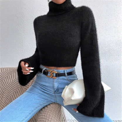 Dames Pull en tricot de haute qualité avec manches larges et col montant Chic und Stil