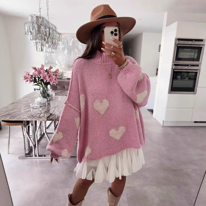 Pull en maille épaisse pour femmes avec motifs en forme de cœur et coupe décontractée Chic und Stil
