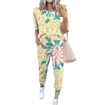 Dames combinaison décontractée légère avec un motif tie-dye frappant et des poches pratiques Chic und Stil