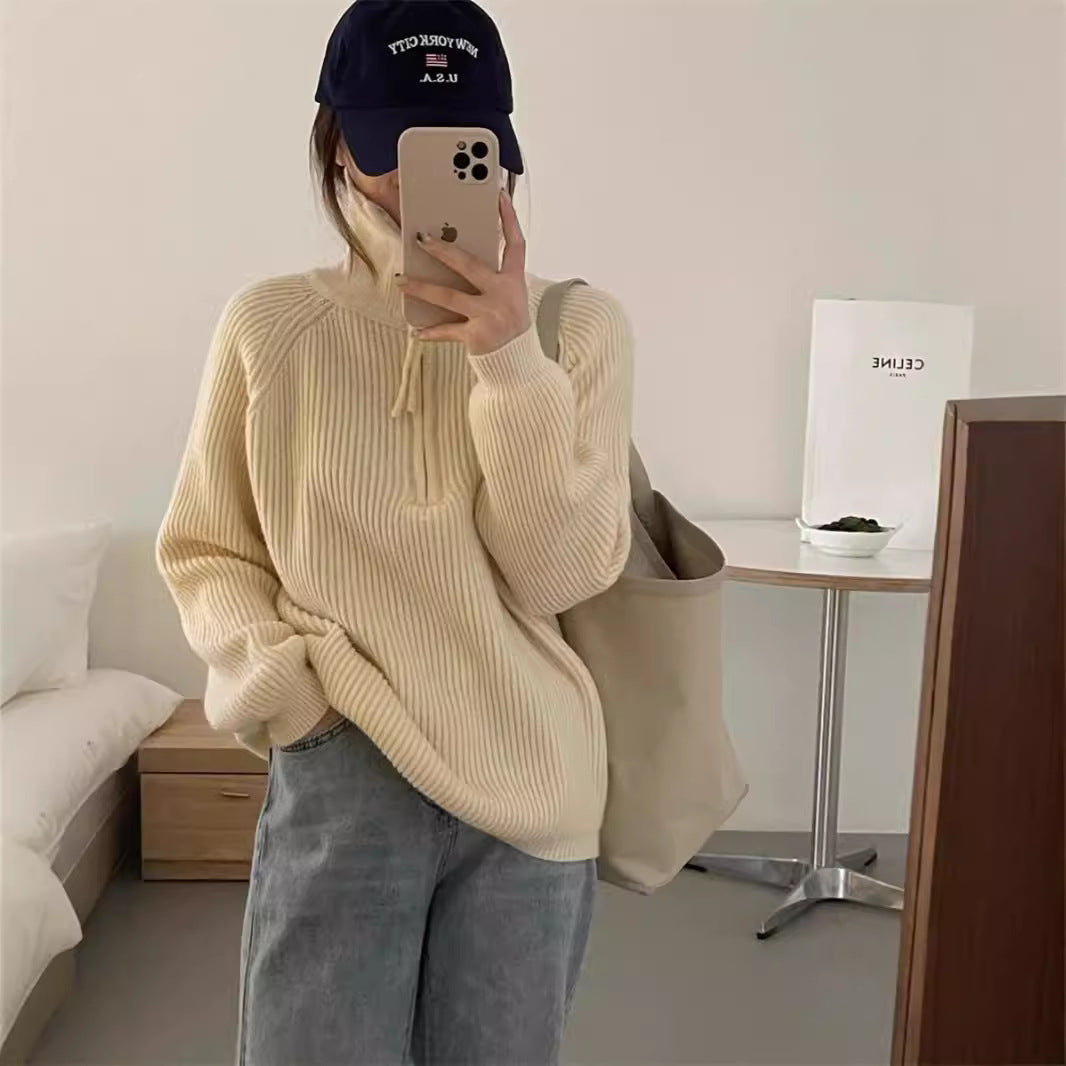 Pull en tricot pour dames avec col haut et structure en côtes Chic und Stil
