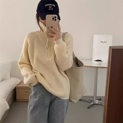 Pull en tricot pour dames avec col haut et structure en côtes Chic und Stil