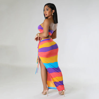 Women's Two Piece Maxi Dress Set Colorful Chic and Stylish