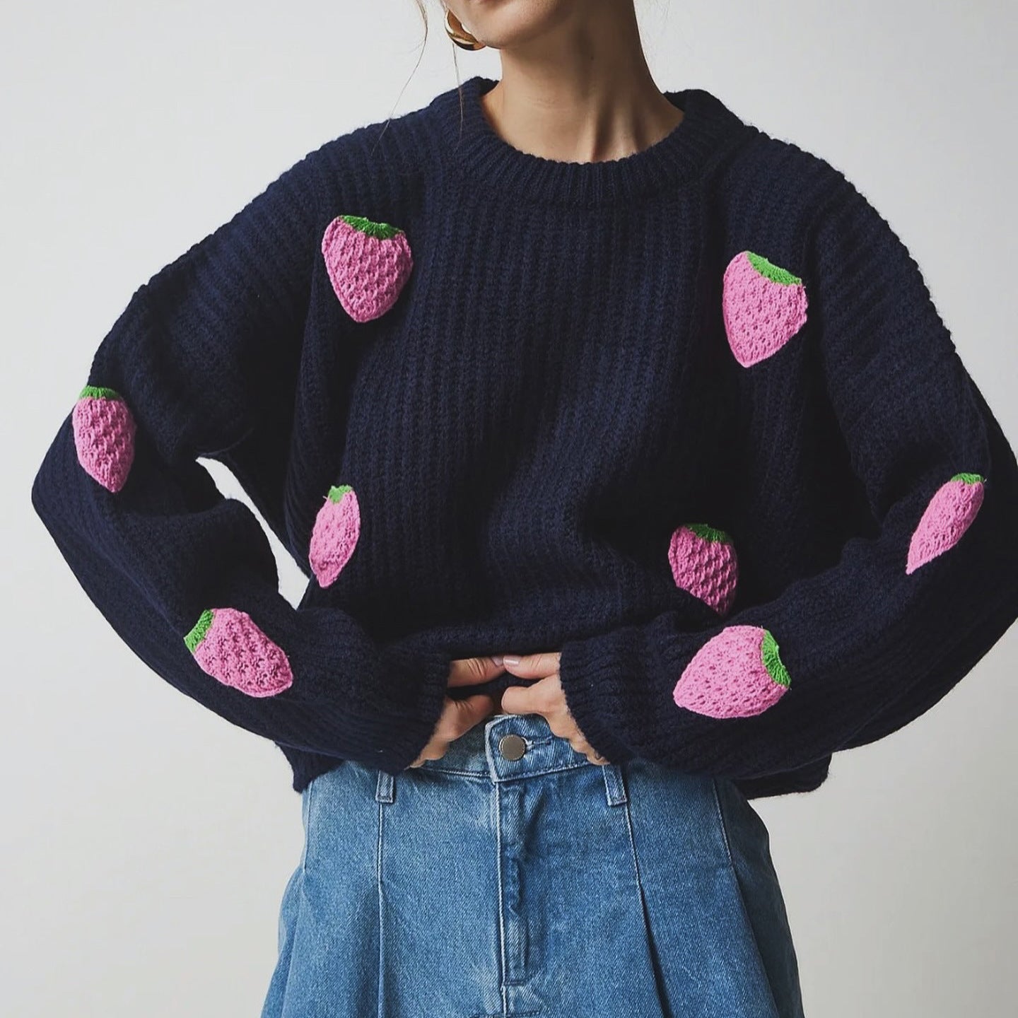 Pull en tricot pour femmes avec un design unique de fraise et une coupe confortable Chic und Stil
