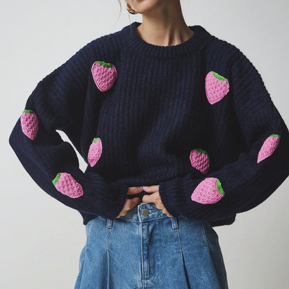 Pull en tricot pour femmes avec un design unique de fraise et une coupe confortable Chic und Stil