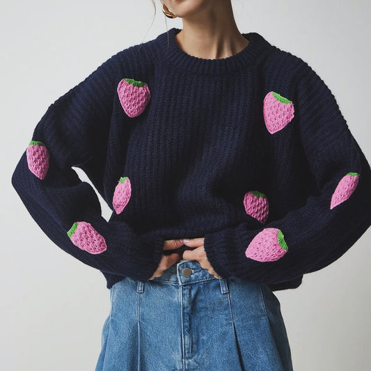 Pull en tricot pour femmes avec un design unique de fraise et une coupe confortable Chic und Stil