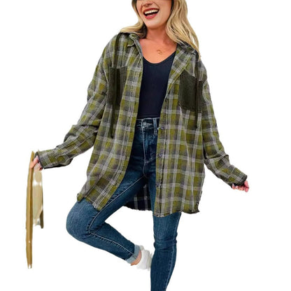 Chemise de veste en flanelle à carreaux décontractée pour dames avec poches pratiques Chic und Stil