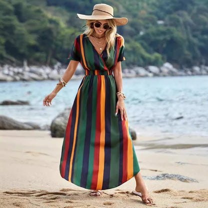 Robe maxi rayée pour femmes avec fente haute et nœud à la taille Chic und Stil