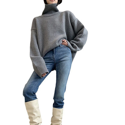 Dames pull à col montant confortable en tricot fin Chic und Stil